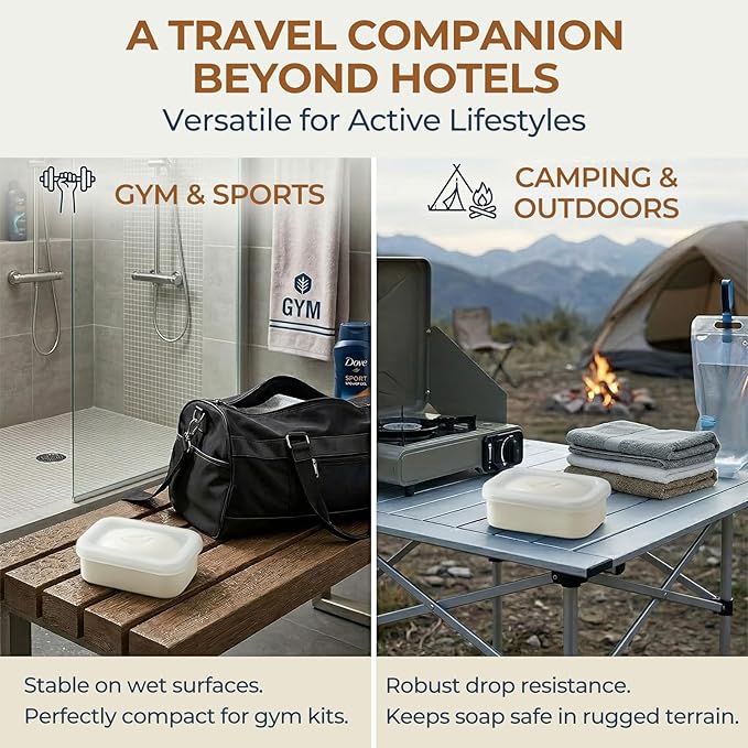 AIMAIAIMAI Compact Leakproof Travel Soap Case, Shatterproof Silicone Travel Soap Container with Draining Pad, Great for Outdoor, Camping, Gym (Off-White)