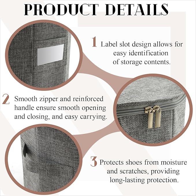 Ripeng 2 Pack Round Shoe Organizer for Closet, Cylindrical Shoe Storage Organizer with Removable Dividers and Lid, Foldable Closet Container Round Compartment Bins for Home (D17 X H13.2,Rectangular)