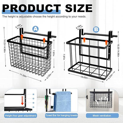 2 Pack Cabinet Door Organizer with Towel Bar, Over The Cabinet Door Storage with Towel Holder for Kitchen Cutting Board,Black