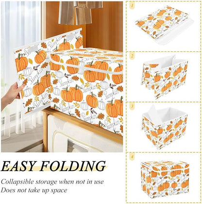 senya Thanksgiving Baskets Collapsible Storage Bins with Lids, Pumpkin Leaf Fall Autumn Thanksgiving Storage Boxes Clothes Baskets for Organizing