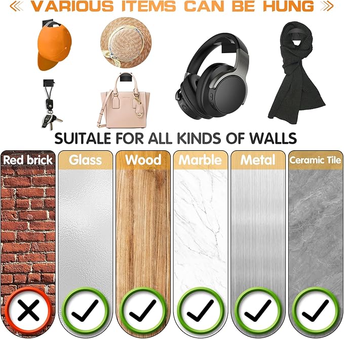 Adhesive Hat Hooks for Wall (12 PCS) - Hat Racks for Baseball Caps, Minimalist Hat Rack Design, Strong Hold Hat Hangers, No Drilling, Hat Organizer for Wall, Room Decor (Black)