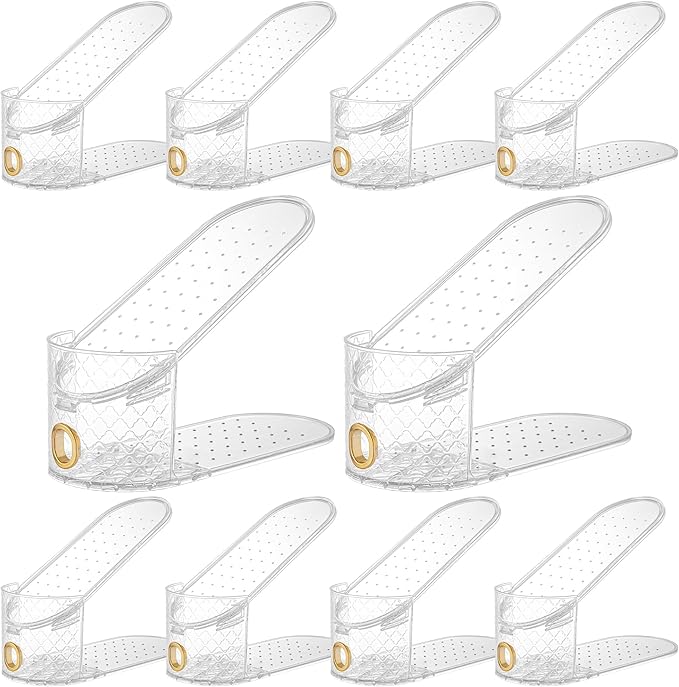 Shoe Slot Organizer 10 Pack - Shoe Slots，Can Save 50% of Shoe Stackers Space，Adjustable Shoe Stacking Device, Double-Layer Design for Shoe Slots Organizer for Closet. (Pattern, 10 Pack)