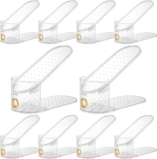 Shoe Slot Organizer 10 Pack - Shoe Slots，Can Save 50% of Shoe Stackers Space，Adjustable Shoe Stacking Device, Double-Layer Design for Shoe Slots Organizer for Closet. (Pattern, 10 Pack)