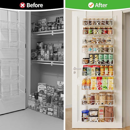 Over the Door Pantry Organizer, 9-Tier Pantry Organization and Storage for Kitchen, Metal Hanging Shelves Door for Home & Kitchen, Laundry Room Bathroom, White
