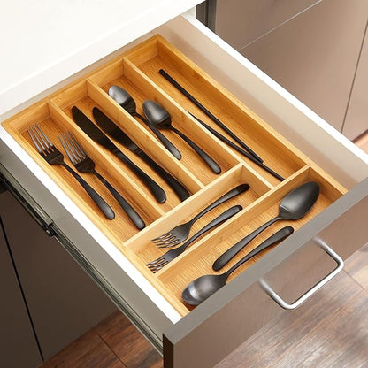 Juvale Kitchen Drawer Organizer Tray - 17 x 11.75 x 1.75 in, Natural Wood, 6-Slot Utensil & Cutlery Organizer - Silverware Holder & Storage Tray