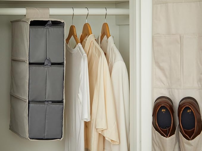 Covermates Keepsakes Hanging Shoe Organizer Set – Heavy Duty Closet Shelves for Shoes, Sweaters, and Accessories – Includes Trays with Dividers – Vertical Wardrobe Storage, Beige Heather