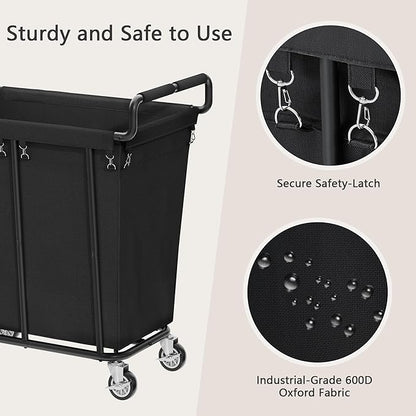 Laundry Hamper with Wheels, 250L Rolling Medium Laundry Basket for Clothes Storage, Heavy Duty Rolling Laundry Cart with Handle, Steel Frame, Waterproof Liner, 66 Gallons