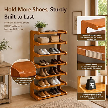 Vertical Narrow Shoe Rack, 7 Tier Shoe Storage Rack for Entryway, Free Standing Multi Layer Wooden Shoe Rack for Corridors, Bedrooms Living Room Corner And Small Spaces (7 Tier/W-50cm)