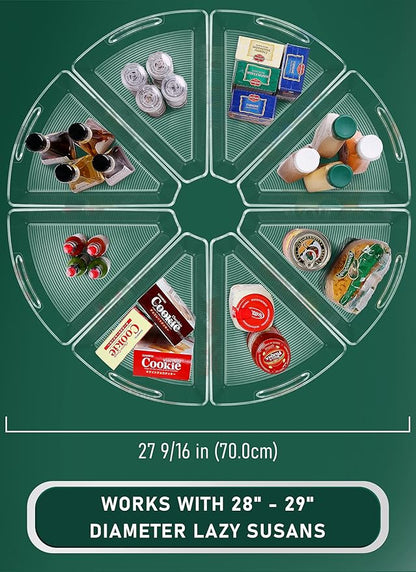 JEISSLIA Lazy Susan Cabinet Organizer Bins for 26"/ 28"/ 32" Diameter Corner Organizer, Plastic Cabinet Storage Bin, 1/8 Wedge - Food Safe, BPA Free, with Non-Slip Pads (for 28" Diameter, 8 Pack)