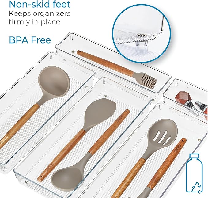 iDesign Recycled Plastic 4-Piece Kitchen Drawer Organizer Set - Linus Collection - Clear