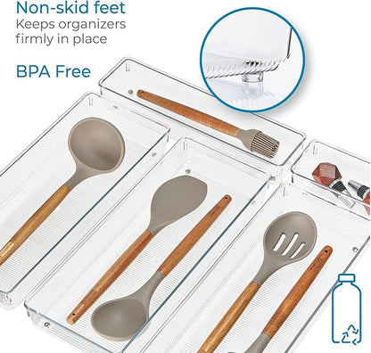 iDesign Recycled Plastic 4-Piece Kitchen Drawer Organizer Set - Linus Collection - Clear