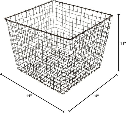 G.E.T. WB-304-MG Heavy Duty Iron Wire Utility Storage Bin/Basket, Square, 14" x 14" x 11"
