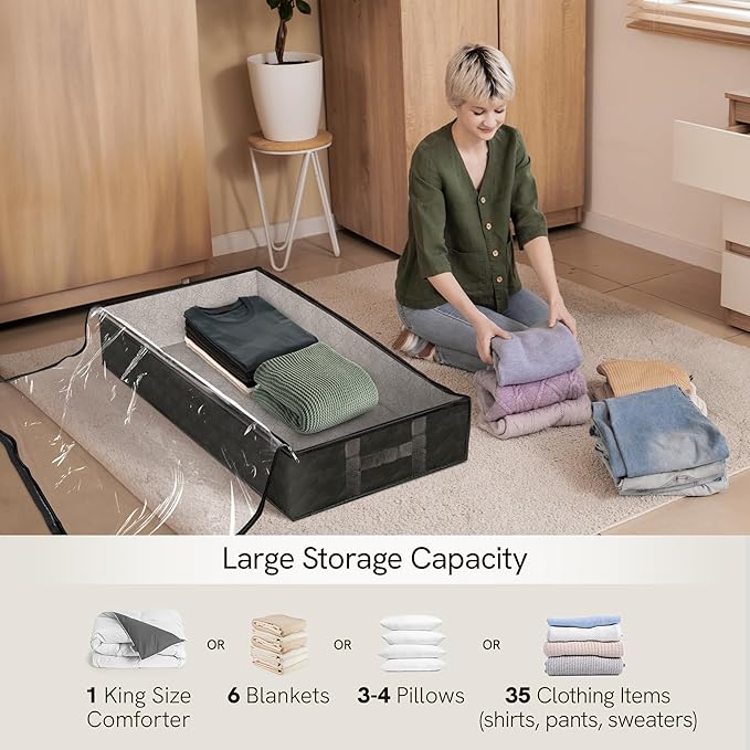 Reli. 90L Under Bed Storage Containers (8 Pack) | Closet Organizer with Clear Window | Underbed Storage Bins for Towels, Sweaters, Linens | Large Organizer for Closet (Black)
