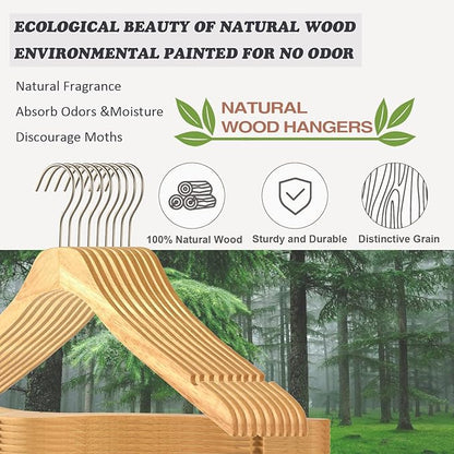 Natural Slim Solid Wood Coat 20 Pack Wooden Clothes Hangers,16.7inch Ultra Thin Space Saving Wooden Adult Hangers,Heavy Duty Suit Non Slip Hangers for Jacket Shir Suit