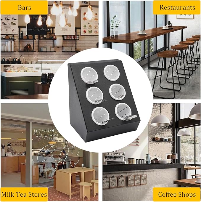 6-Compartment Plastic Utensil Holder，Flatware Cylinder Storage Caddy for Kitchen, Bars, Coffee Shops, Restaurants, Hotels