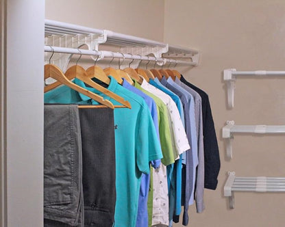 EZ Shelf - Hanging Shelf - Closet Rod - Expands 17.5-27” - White, Closet Shelves - Strong, Holds 200 lbs - DIY, Easy Install - to 2 Side Walls - Alternative to Wire Shelving