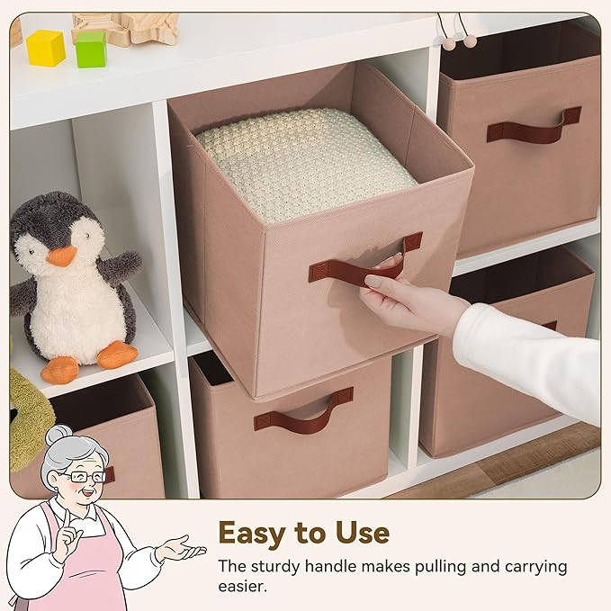 GRANNY SAYS Cube Storage Bins, 11 Inch Cube Storage Organizer, Fabric Storage Bins with PU Handle, Clothing Storage Baskets for Shelves, Closet, Dusty Pink, 6-Pack
