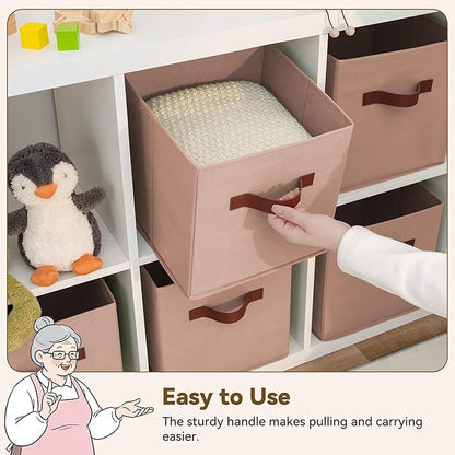 GRANNY SAYS Cube Storage Bins, 11 Inch Cube Storage Organizer, Fabric Storage Bins with PU Handle, Clothing Storage Baskets for Shelves, Closet, Dusty Pink, 6-Pack