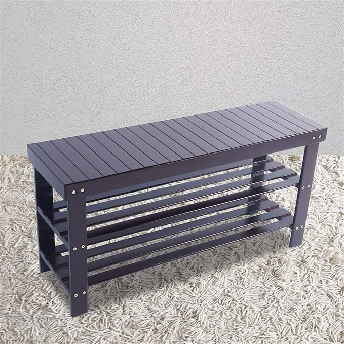 3 Tier Bamboo Shoe Racks,Narrow Vertical Shoes Rack,Freestanding Shoe Organizer Shelf,Shoe Racks Storage Organizer,with Shelves,for Closet, Entryway, Front Door Entrance, Bedroom, Hallway (Coffee)