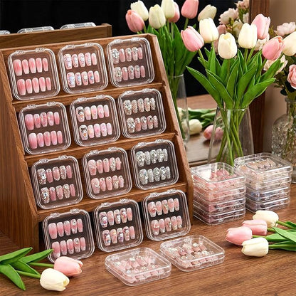 48 Pack Press On Nail Storage Box Clear Acrylic Nail Organizer Display Case with 180 Adhesive Double Sided Tape for Fake Nails, Nails Packaging Supplies