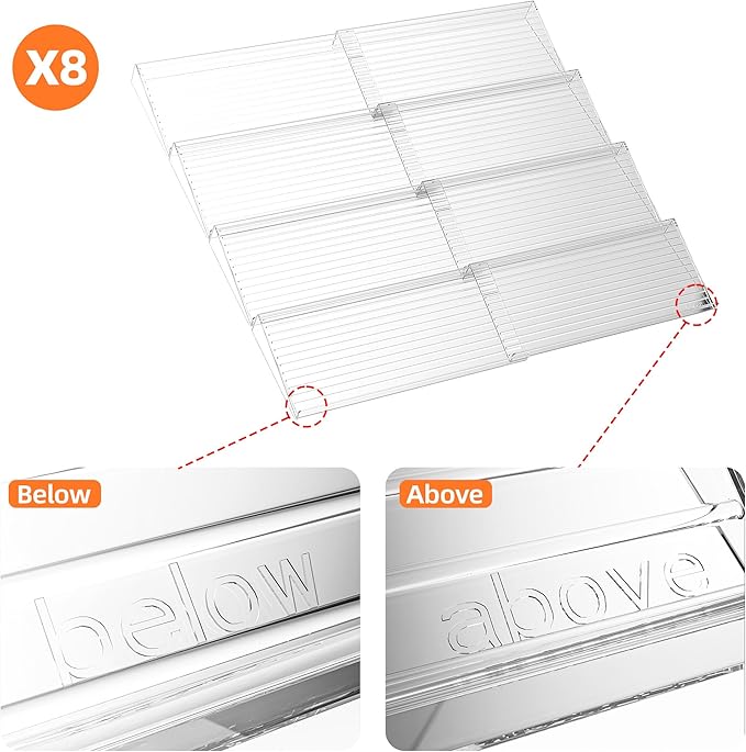 MUDEELA Clear Spice Drawer Organizer, 4 Tier- 2 Set (8 Packs) Spice Rack for Drawer, Expandable From 11" to 22" Kitchen Seasoning Organizers and Storage for Drawer (Jars not included)