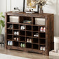 JIVOIT Modern Square Shoe Cabinet with Curved Base, Sleek Design 24 Shoe Cubby Console, Versatile Sideboard for Hallway, Bedroom, Living Room (Rustic Brown,Curved Base)