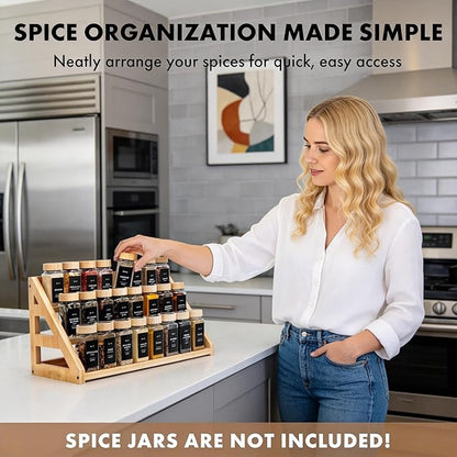 Bamboo Spice Rack - 3 Tier Spices Rack Kitchen Cabinet Organizer for Kitchen, Countertop Seasoning Storage Organizer Shelf.
