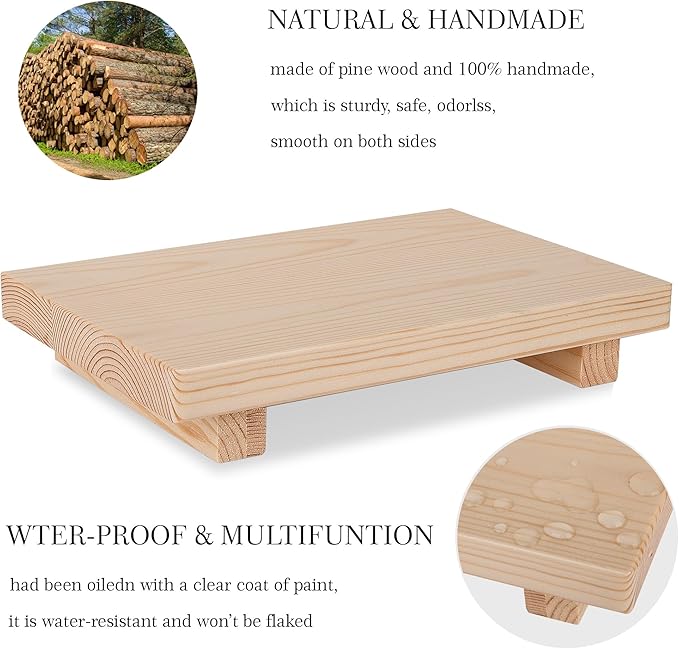 Bathroom Counter Organizer Wood Pedestal Stand Farmhouse Decorative Tray Soap Holder for Kitchen Decor, 9" x 6" - Burlywood