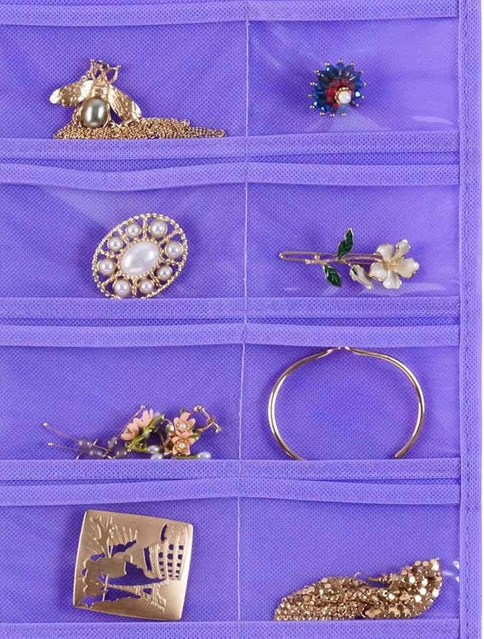 Bloss Hanging Jewelry Organizer, Double Sided 80 Pocket Jewelry Chain Storage Bag 2 Layer of Fabric Jewelry Organizer Holder for Necklace Bracelet Earring Ring Chain Knitting Tool - Purple