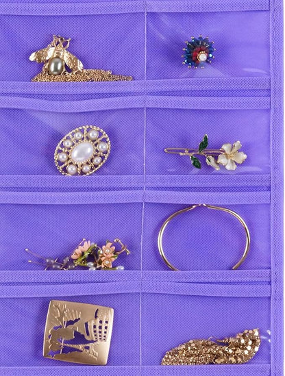 Bloss Hanging Jewelry Organizer, Double Sided 80 Pocket Jewelry Chain Storage Bag 2 Layer of Fabric Jewelry Organizer Holder for Necklace Bracelet Earring Ring Chain Knitting Tool - Purple