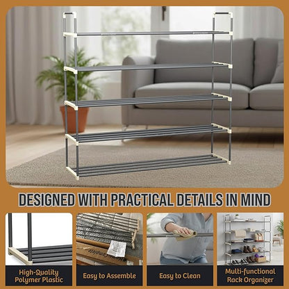 Home-Complete Shoe Storage Rack, 5-Tier Shoe Organizer for Closet Bathroom Entryway, Shoe Shelf Holds