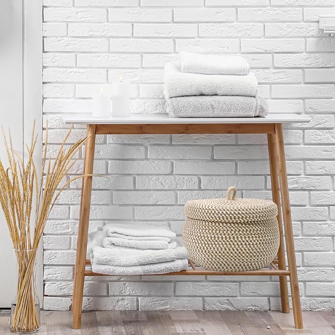 Angoily Storage Basket, 6.6 Quarts Woven Cotton Rope Basket with Lid, 1.6 Gal Small Round Decorative Storage Organizier Bin Box for Nursery, Living Room, Blanket, Home Decor, Bedroom