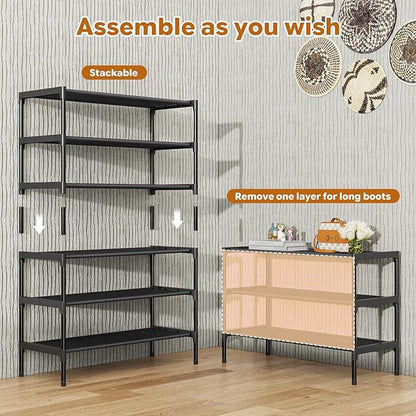 Simple Trending Shoe Rack, 3-Tier Shoe Organizer, Non-Woven Shoe Shelf Storage for Closet, Entryway, Bedroom, 27.5" Wide, Black