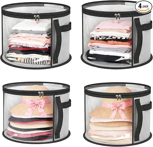 4-Piece Hat Storage Box, a Large-Capacity, Foldable, Transparent and Multi-Functional Organizer With Handle, Suitable for Storing Cowboy Hats, Top Woolen Hats Baseball Caps