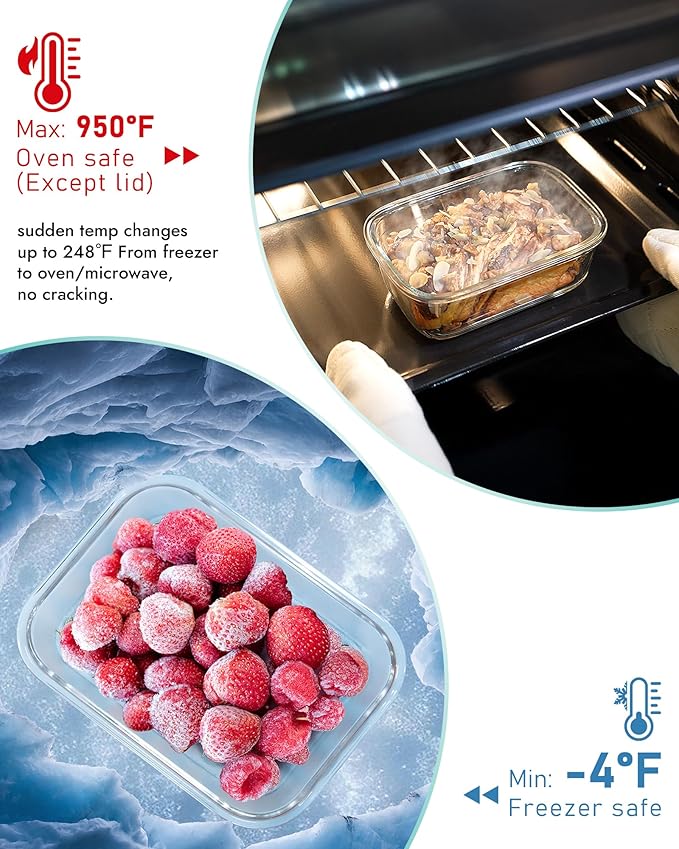 6-Pack Borosilicate Glass Food Storage Containers Set with Airtight Lids - Oven, Microwave & Freezer Safe, Leak-Proof, BPA-Free - Baking, Meal Prep & Gift Ready