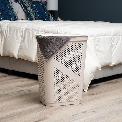 Mind Reader 60L Slim Laundry Hamper, Clothes Basket, Lid, Ventilated, Plastic, Set of 2, Ivory