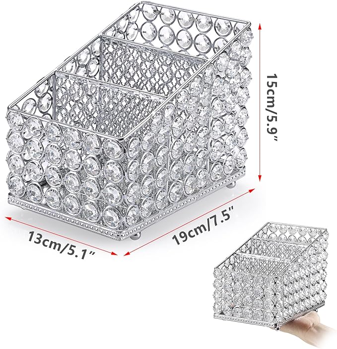 Hipiwe Crystal Makeup Brush Organizer 3 Slots Makeup Palette Organizers Vanity Storage Holder Eyeshadow Palette Display Holder Cosmetic Holder for Dresser Bathroom