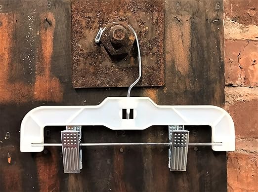 NAHANCO 1610RCLH Plastic Skirt/Slack Hangers, Infant Super Heavy Weight with Long Hook and Metal Clips, Hi-Impact, White (Pack of 100)