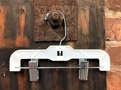 NAHANCO 1610RCLH Plastic Skirt/Slack Hangers, Infant Super Heavy Weight with Long Hook and Metal Clips, Hi-Impact, White (Pack of 100)