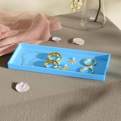 Vanity and Bathroom Tray, 11.8" ABS Countertop Organizer,Waterproof Vanity Tray for Toilet Tank,Perfume,Soap,Keys,Bathroom Accessories,Kitchen and Bath Trays,Non Slip Small Trays,Blue,2 Pack