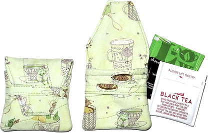 Tea Bag Wallet in a Small Teabag Shape, Swimming Tea Bags Fabric Print, Handmade, Quilted