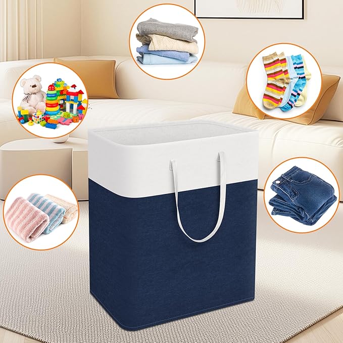 TasticTotes laundry basket 3-Pack, laundry hamper, Hamper with handles, collapsible laundry baskets, Waterproof dirty clothes hamper, Towel Storage for Home or Dorm, 100L-Blue