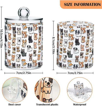 ALAZA 2pcs Lovely Dog Puppy Animal Qtip Holder Dispenser 14 oz Bathroom Storage Clear Apothecary Jars Containers Cotton Ball,Cotton Rounds,Floss Picks, Hair Clips, Food