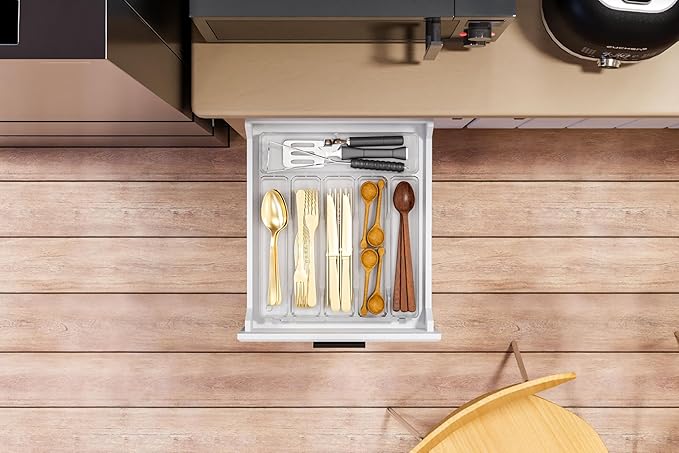 Yieach Clear Large Silverware Organizer 12 inch Wide for Kitchen Drawers,BPA Free Silverware Trays,Plastic Silverware Dividers & Holder,Utensil and Flatware Drawer Organizer Suitable for Fork,Spoon