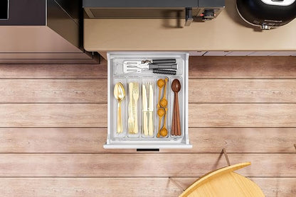 Yieach Clear Large Silverware Organizer 12 inch Wide for Kitchen Drawers,BPA Free Silverware Trays,Plastic Silverware Dividers & Holder,Utensil and Flatware Drawer Organizer Suitable for Fork,Spoon