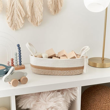 Decorative Toilet Paper Basket – Beautiful Bathroom Organizer for Toilet Tank Storage Decor – Boho Cotton Rope Bin with Tassel for Bathroom Accessories and as Shelf Decor