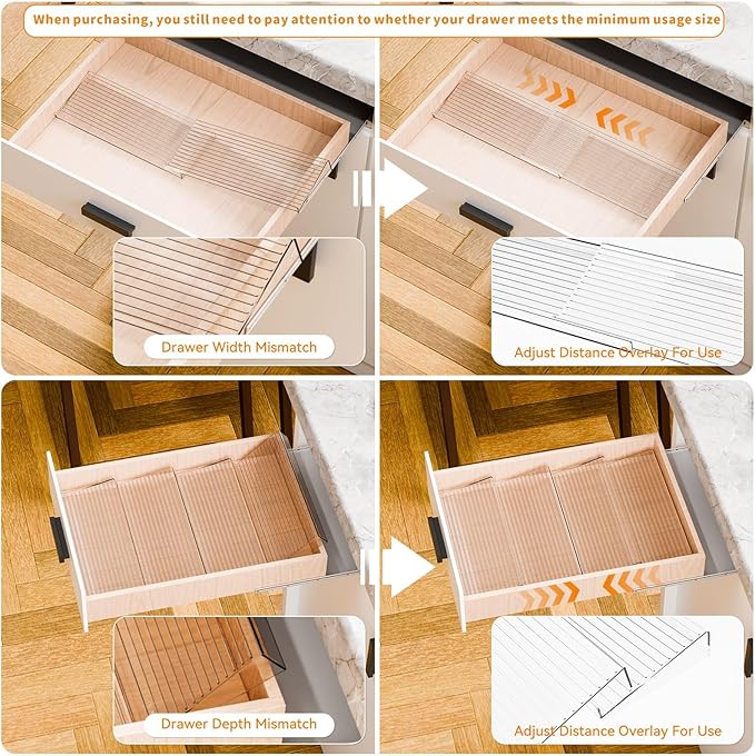 Yieach 4 Pack Adjustable In Drawer Spice Organizer - Expandable From 11" to 22" - Clear Acrylic Seasoning Organizer with Jars for Kitchen Drawer,Horizontal Tiered Kitchen Spice Organization & Tray
