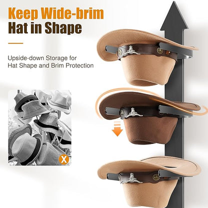 Cowboy Hat Rack, Cowboy Hat Holder Wall Mount Holds up to 4 Hats, Wooden Western Rustic Metal Cow boy Hat Hanger with Arrow Sign Board, Hat Rack for Western Hats, Fedora, Sun Hats (Black-1 Pack)