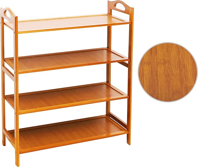 SANPON Bamboo Shoe Rack 4 Tier Shoe Organizer for Closet Entryway Shoe Rack Free Standing Shoe Shelf Flat Brown