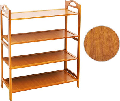 SANPON Bamboo Shoe Rack 4 Tier Shoe Organizer for Closet Entryway Shoe Rack Free Standing Shoe Shelf Flat Brown